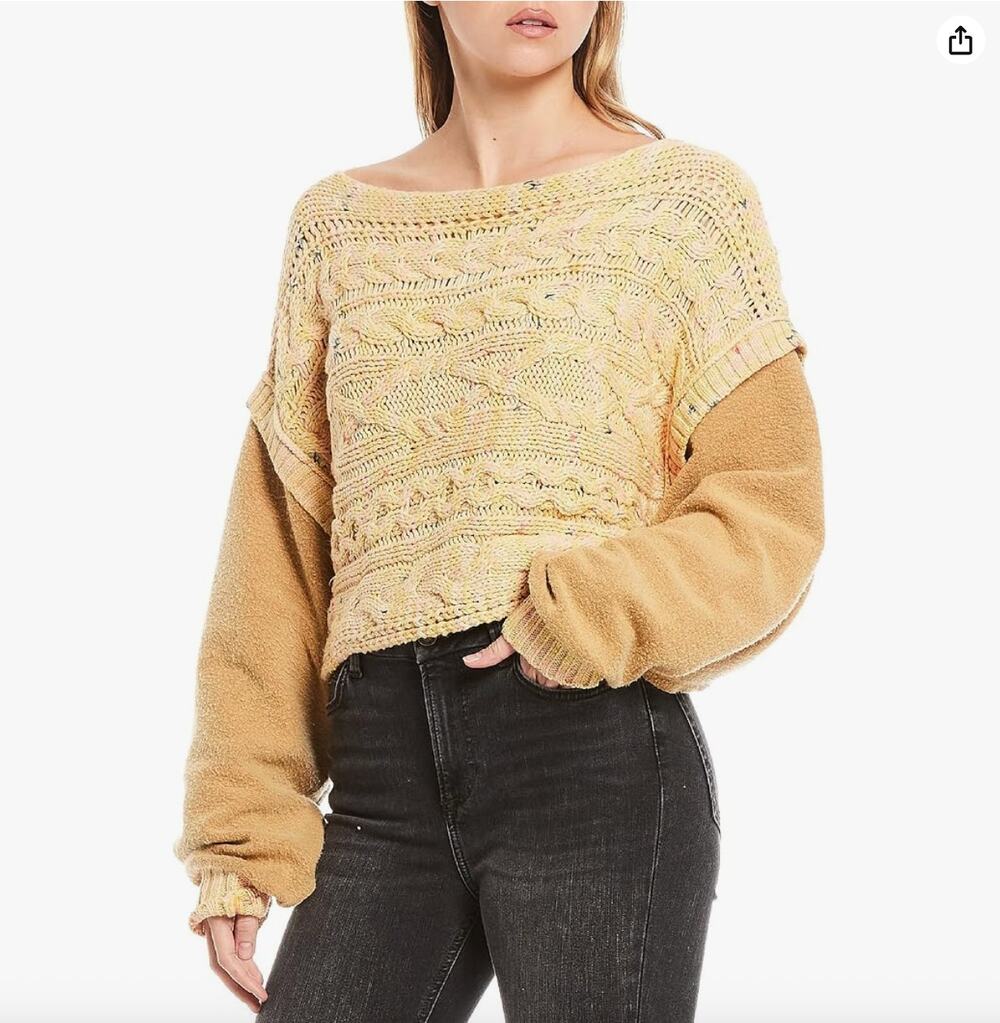 NWT Free People Honeycomb Combo Cable Pullover Sweater. Size Large
